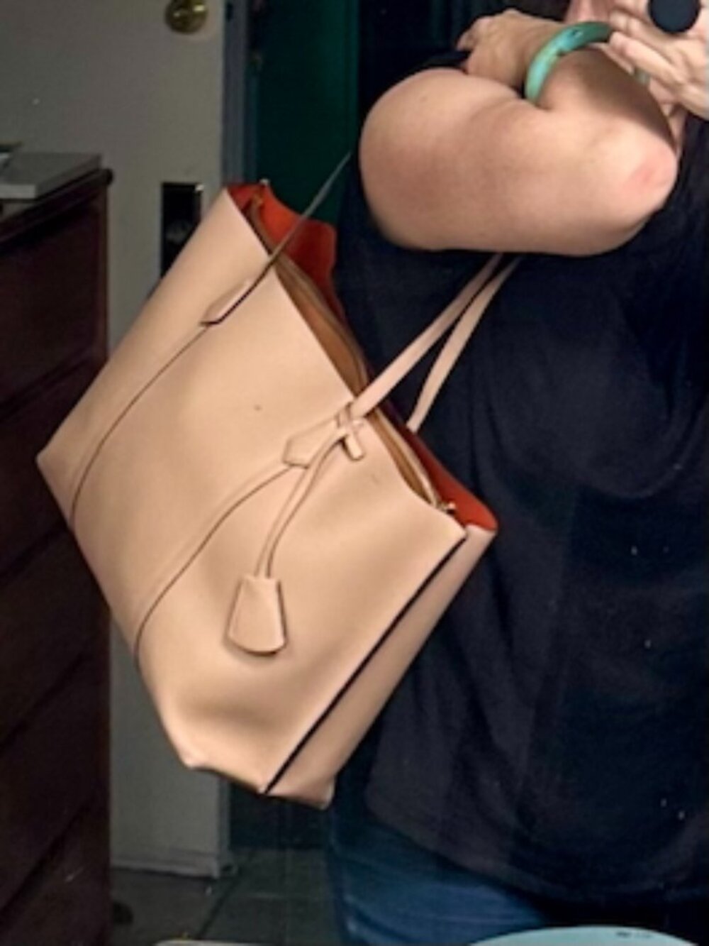 TORY BURCH PerryPebbleLeather TripleOpening LaptopBag DevonSand Orange Interior